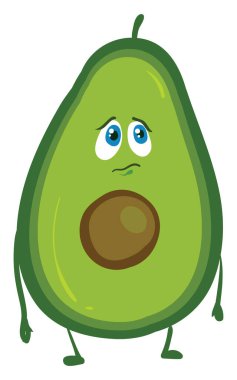 Üzücü yeşil avokado, illüstrasyon, beyaz arkaplanda vektör.