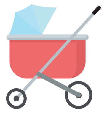 Bebek pembe arabası, illüstrasyon, beyaz arka planda vektör..