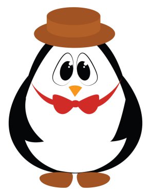 Şapkalı penguen, illüstrasyon, beyaz arka plan üzerinde vektör.
