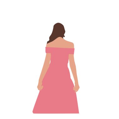 Pembe elbiseli kız, illüstrasyon, beyaz arka plan üzerinde vektör.