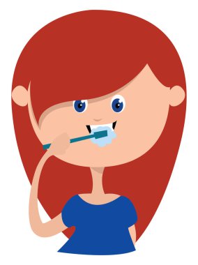 Kız diş fırçalama, illüstrasyon, beyaz arka plan üzerinde vektör.