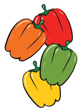 Çoklu renkli biber, illüstrasyon, beyaz arkaplanda vektör.