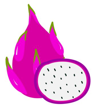 Ejderha meyvesi ikiye bölünmüş, illüstrasyon, beyaz arkaplan vektörü.