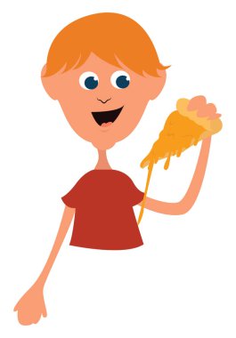 Pizzalı çocuk, illüstrasyon, beyaz arka planda vektör.