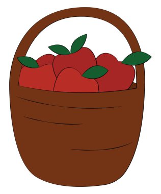 Elmalı sepet, illüstrasyon, beyaz arkaplanda vektör.