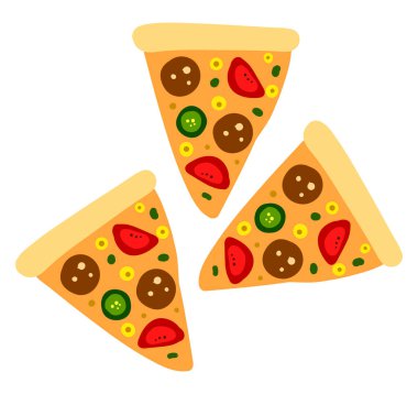 Düz pizza parçaları, illüstrasyon, beyaz arka planda vektör.