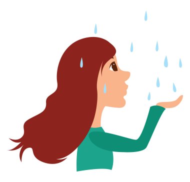 Yağmurda kız, illüstrasyon, beyaz arka plan üzerinde vektör.