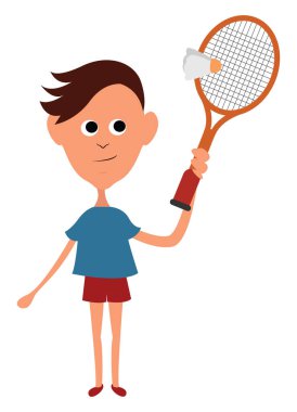 Badminton oynayan çocuk, illüstrasyon, beyaz arka planda vektör.