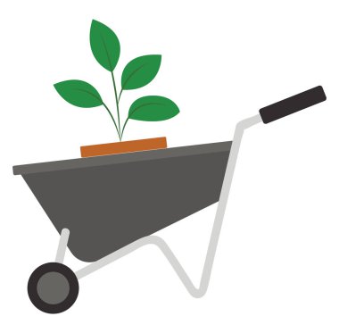 Yuvarlanan arabada bitki, illüstrasyon, beyaz arkaplanda vektör.