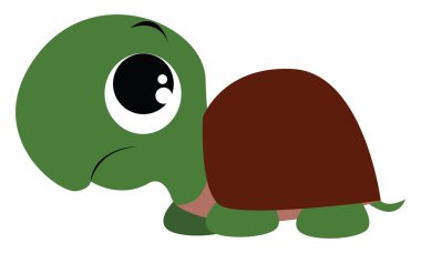 Üzgün yeşil kaplumbağa, illüstrasyon, beyaz arkaplanda vektör.