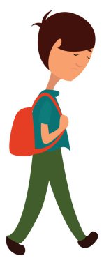 Üzgün okul çocuğu, illüstrasyon, beyaz arka planda vektör.