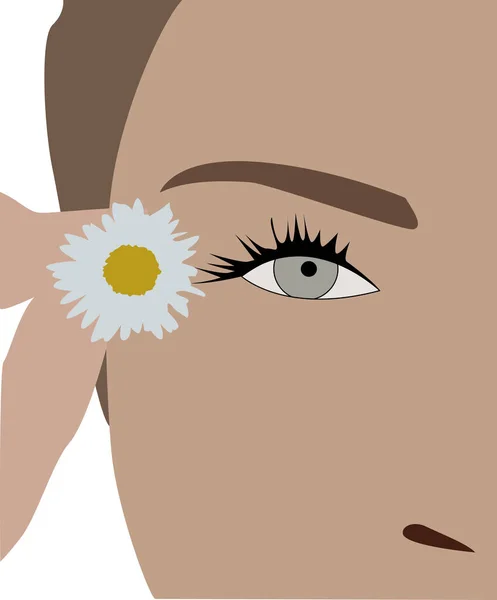 Bunga Pada Wajah Wanita Ilustrasi Vektor Pada Latar Belakang Putih - Stok Vektor