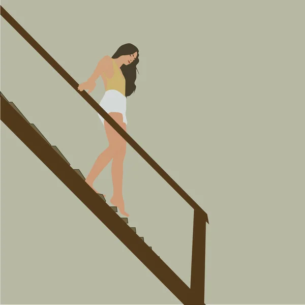 Mädchen Das Die Treppe Hinuntergeht Illustration Vektor Auf Weißem Hintergrund — Stockvektor