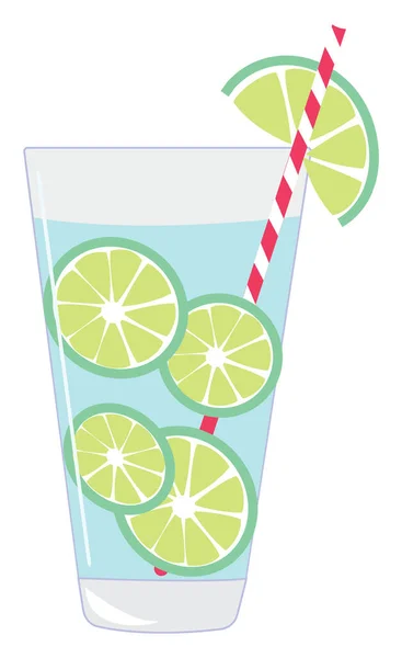 Lime Juice Med Halm Illustration Vektor Vit Bakgrund — Stock vektor