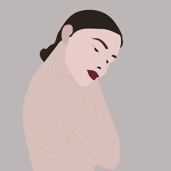 Mujer Abrazándose Ilustración Vector Sobre Fondo Blanco — Vector de stock