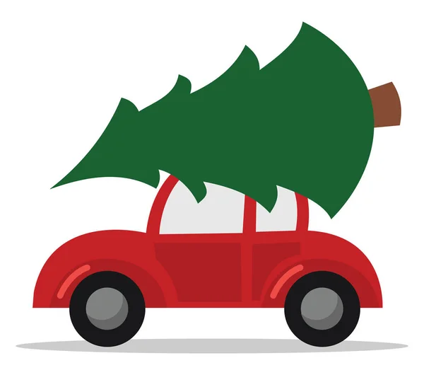 车顶有树的红色轿车 白色背景上的矢量 — 图库矢量图片