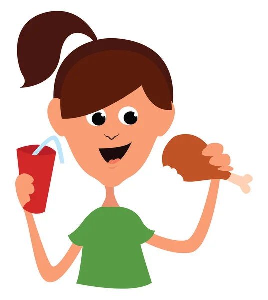 Mädchen Essen Illustration Vektor Auf Weißem Hintergrund — Stockvektor