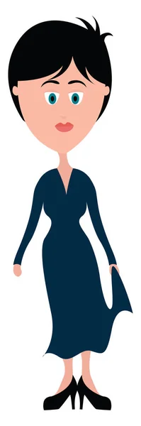 Mavi Elbiseli Kadın Illüstrasyon Beyaz Arka Planda Vektör — Stok Vektör