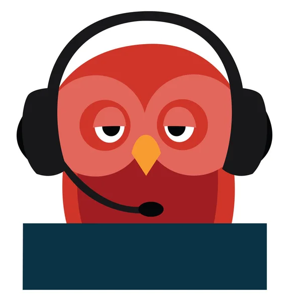 ヘッドフォン イラスト 白い背景のベクトル付きの赤いフクロウ — ストックベクタ