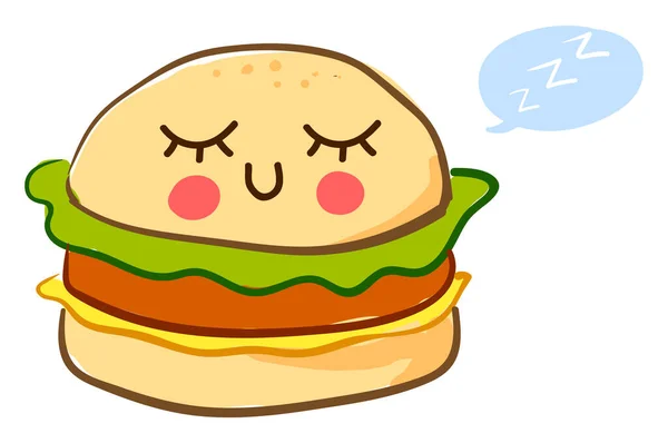 眠っているハンバーガー イラスト 白い背景のベクトル — ストックベクタ
