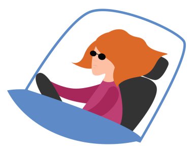 Kadın sürücü araba, illüstrasyon, beyaz arka planda vektör.