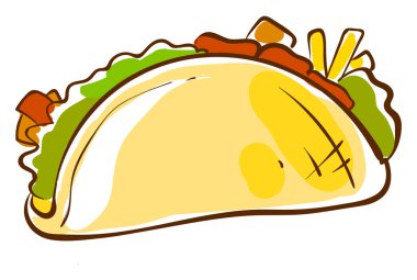 Taco düz çizimi, illüstrasyon, beyaz arkaplan üzerindeki vektör.