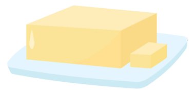 Tabakta tereyağı, resimleme, beyaz arkaplanda vektör.