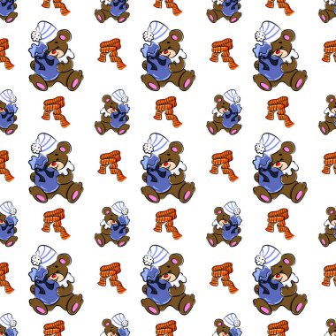 Çizgi film ayı deseni, illüstrasyon, beyaz arkaplan üzerindeki vektör.