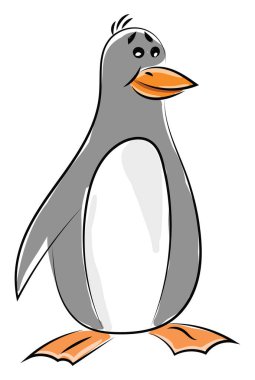 Penguen karikatürü, illüstrasyon, beyaz arkaplanda vektör.