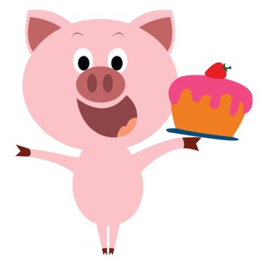 Pasta ile Domuz, illüstrasyon, beyaz arka plan üzerinde vektör.