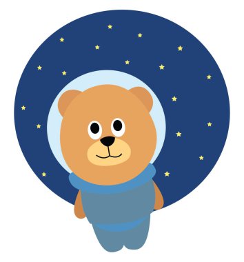 Uzayda ayı, illüstrasyonu, beyaz arkaplanda vektörü.