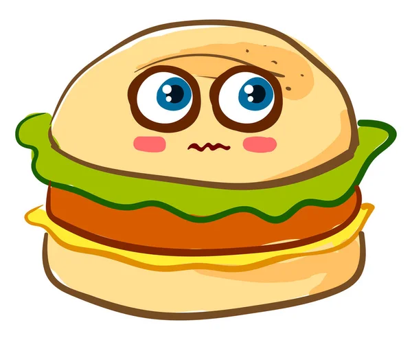 Hamburguesa Asustada Ilustración Vector Sobre Fondo Blanco — Archivo Imágenes Vectoriales