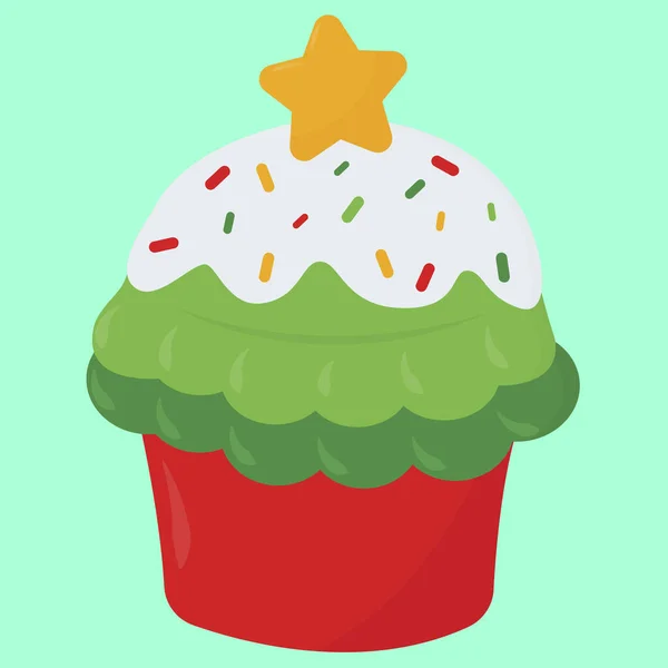 Χριστουγεννιάτικο Cupcake Εικονογράφηση Διάνυσμα Λευκό Φόντο — Διανυσματικό Αρχείο
