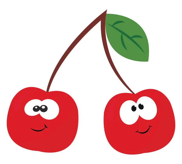Two Cherries Illustration Vector White Background — Stock Vector