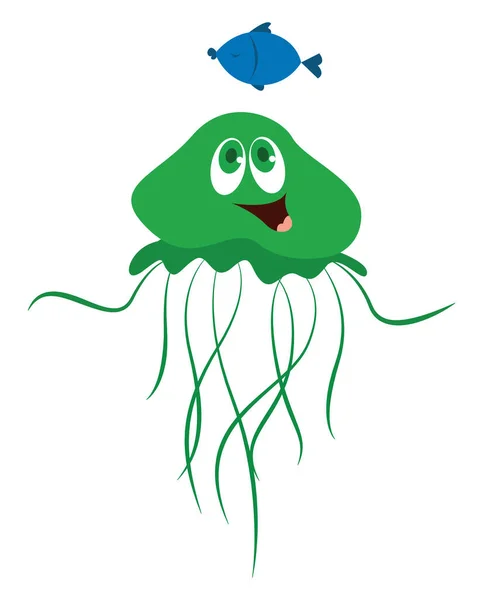 Green Jellyfish Illustration Vector White Background — Stock Vector