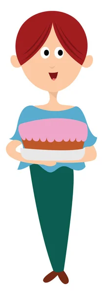 Femme Avec Gâteau Illustration Vecteur Sur Fond Blanc — Image vectorielle