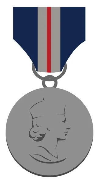 Silver Medalj Illustration Vektor Vit Bakgrund — Stock vektor