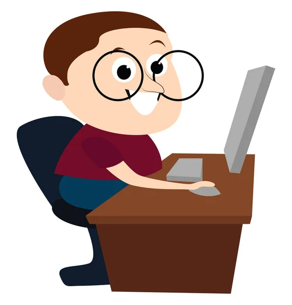 Man Working Computer Illustration Vector White Background — Stock Vector