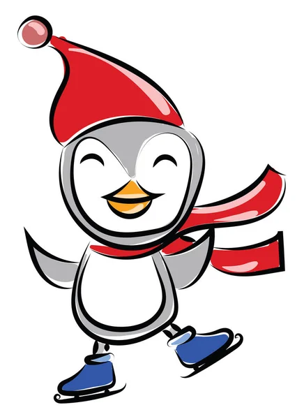 Pinguino Con Cappello Illustrazione Vettore Sfondo Bianco — Vettoriale Stock