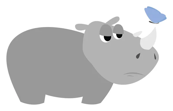 Rhino Con Mariposa Ilustración Vector Sobre Fondo Blanco — Vector de stock