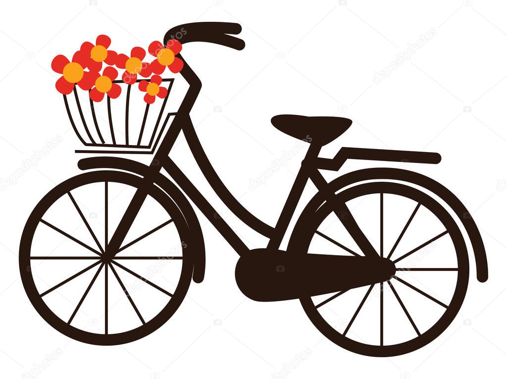Bicycle with flowers, illustration, vector on white background.