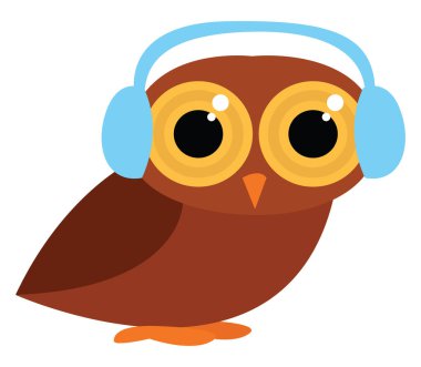 Kulaklıklı baykuş, resimleme, beyaz arkaplanda vektör.