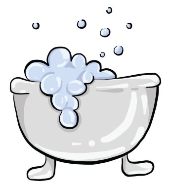Köpüklü banyo, illüstrasyon, beyaz arkaplanda vektör.