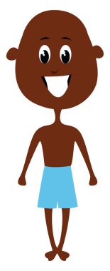 Mavi şortlu çocuk, illüstrasyon, beyaz arka planda vektör..