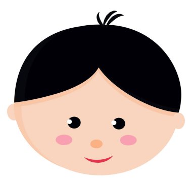 Siyah saçlı çocuk, resimli, beyaz arka planda vektör..