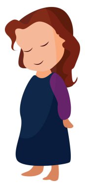 Mavi elbiseli kız, illüstrasyon, beyaz arka planda vektör.