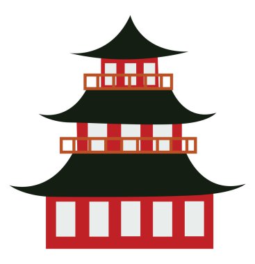 Japon binası, illüstrasyon, beyaz arkaplan üzerindeki vektör.