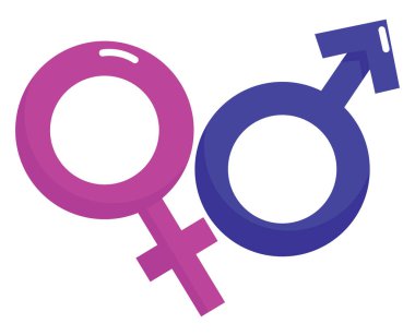 Beyaz arka planda erkek ve kadın işaretleri, illüstrasyon, vektör.