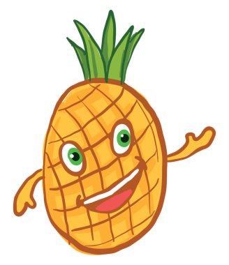 Mutlu ananas, illüstrasyon, beyaz arkaplanda vektör.