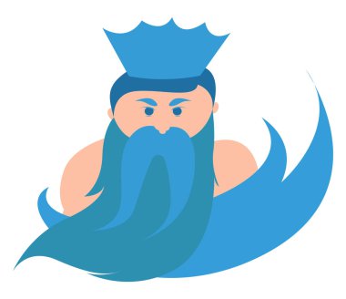 Poseidon Tanrısı, illüstrasyon, beyaz arkaplanda vektör.